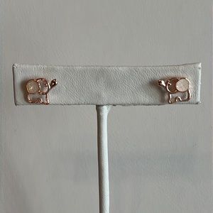 Gold Tone With White Enamel Elephant Earrings